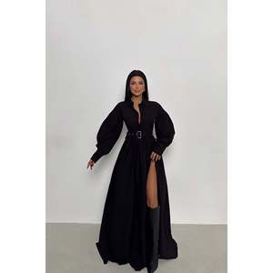 ชุดราตรีสีดำแบบมีดีเทล สายเดี่ยว คอสูง ประดับด้วยลูกปัด ผ้าโพลีเอสเตอร์ ไซส์ XS และ XL - Product Image 5