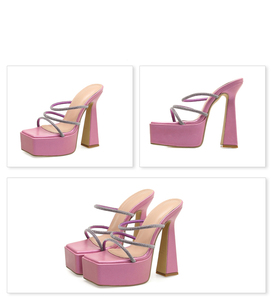 New Fashion Crystal Narrow Band Platform Women Slippers 2023 Summer Slide Extreme Chunky High Heels Party Dress Shoes - Product Image 6