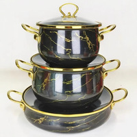 Ensemble de 6 casseroles émaillées multi-motifs de haute qualité, compatibles avec les cuisinières à gaz et à induction, ensemble de marmites universelles avec couvercle en verre