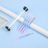 Juego de 15 Pinceles para Decoración de Uñas en Degradado Rosa y Azul, Pincel de Cristal para Salón con Mango Acrílico, Material de Nailon, Herramientas para Uñas
