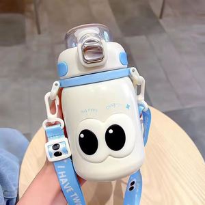 Creative Big Eyes <b>Thermos</b> Cup Kids 316 Flask Tumbler Straw Kettle Cartoon Water <b>Bottle</b> With Straw Portable Strap - Product Image 6