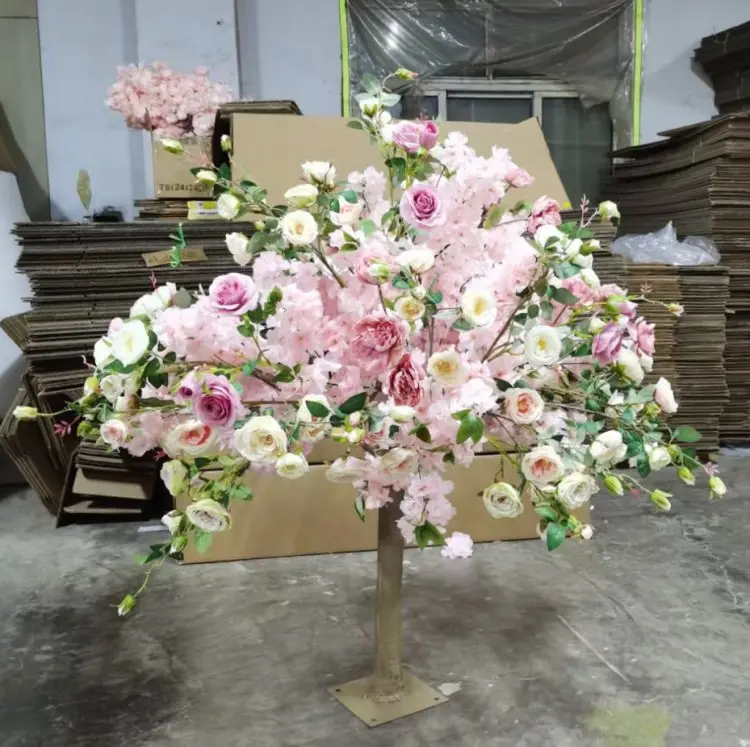 Centro DE MESA DE BODA, árbol de flores de cerezo de seda pequeño, decoración artificial para boda, Rosa artificial, árbol de flores