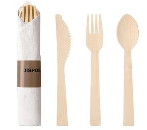 Juego de Cubiertos Desechables USA Mairun 100% Bambú, Tenedores, Cucharas y Cuchillos - 380 Utensilios Grandes Compostables (7 Pulgadas) Moderno - Product Image 1