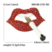 Broche Lèvres Rouge Strass Cigarette Punk Sexy Bouche en Cristal Épingle de Revers pour Femme Fête Manteau Écharpe Bijou Cadeau