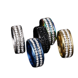 Anillo de Compromiso al por Mayor, Anillo de Acero Inoxidable con Doble Hilera de Circonitas <span class=keywords><strong>para</strong></span> <span class=keywords><strong>Mujer</strong></span> - Product Image 3