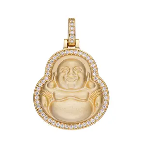 Hiphop Jewelry 10K Yellow Gold Cz Diamond 3D Laughing Prosperity Buddha Pendant