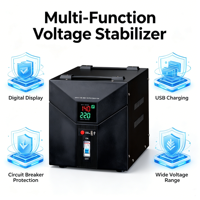Stabilisateur de tension monophasé mural 220V AC, protection contre les surtensions, 5kVA, écran LCD, boîtier en aluminium, résistant à la chaleur et à l'humidité, pour la maison