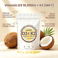 Gélules de Vitamine D3 K2 à Marque Blanche 10000 UI 200mcg MK7 Huile de Coco Haute Concentration Santé Osseuse Soutien Immunitaire 300 Unités Sans OGM