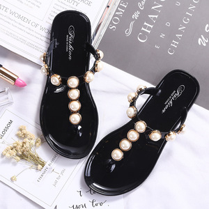 Tongs plates pour femmes de style coréen Crystal Pearl, à bout carré, légères, antidérapantes et résistantes pour l'été - Product Image 2