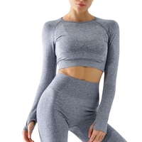 Ensemble de vêtements de sport pour femmes, vente en gros d'usine, logo personnalisé, haut court à manches longues, short, tenue de yoga, ensemble de fitness sans couture, ensembles de yoga 2026
