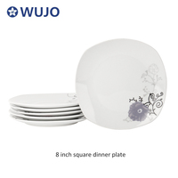 Assiettes carrées en porcelaine bon marché Vaisselle 8'' Vente en gros Assiette à dîner en céramique blanche