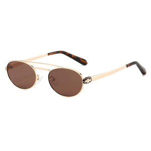 定制标志复古小椭圆形男士太阳镜棕色精神金框经典飞行员眼镜UV400时尚女士 - Product Image 6