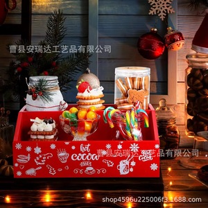 Caja de almacenamiento de madera navideña, organizador de escritorio rectangular, regalo navideño, decorativo, dos compartimentos, madera maciza - Product Image 3