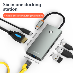 6 trong 1 Type-C HUB 1000M Ethernet 100W PD USB C HUB Loại C để 4K60hz hiển thị - Product Image 4