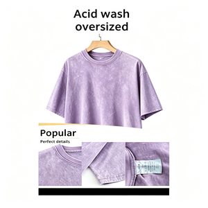 Camiseta Extra Grande de Algodón 100% con Lavado Ácido para Hombre, Talla Personalizada, Cuello Redondo, Estilo Urbano Retro Premium - Product Image 1