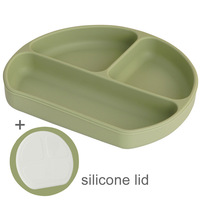 Nouvelle assiette carrée pour bébé en silicone écologique, non toxique, à forte aspiration, avec couvercle en silicone, motif de dessin animé, sans BPA et résistante à la chaleur
