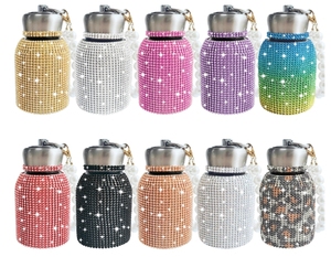 Copa de vientre aislada de acero inoxidable con cadena de perlas ostentosa para regalo de mujer botella de agua con purpurina de diamantes de imitación - Product Image 3
