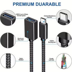 Wholesale Braided <b>USB</b> <b>Type</b> <b>C</b> Male <b>to</b> <b>USB</b> 3.0 Female OTG Cable <b>Adapter</b> Compatible With Phone Laptop Tablet - Product Image 3