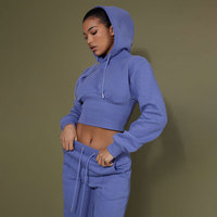 Huili produsen kustom Logo baju olahraga kosong Pullover atasan bertudung asam cuci Activewear wanita pakaian olahraga dan Set Hoodie