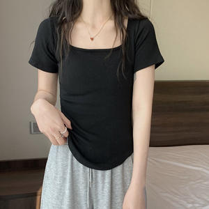 เสื้อยืดคอกลมแขนสั้นสำหรับผู้หญิง, เสื้อลำลองเข้ารูปชายเสื้อ R1990 - Product Image 2