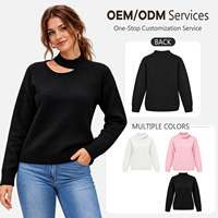 Pull tricoté rose personnalisé pour femme, col découpé, coupe ample, vente en gros OEM ODM
