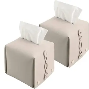 Fashionable Cover Pu Leather Square Tissue Holder Box