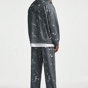 Conjunto de Dos Piezas Estilo Hip Hop Vintage para Hombre, Sudadera con Cremallera y Pantalones Deportivos, Impresión Digital Directa de Letras, Estilo Casual Urbano para Otoño - Product Image 3