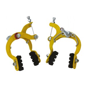 Ensemble de freins à étrier BMX jaunes, frein à étrier en alliage durable avec plaquettes, pièces de rechange pour vélo Roadster - Product Image 2