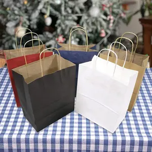 Custom Brown White Colorful Kraft Paper Bag With Rope Handle Factory Price Recyclable Printed Logo Gift Bag