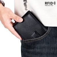 Dompet Lipat Tipis Pria Kulit Asli Mewah Vintage, Penahan Kartu RFID, Penjepit Uang, Kantong Koin untuk Pria
