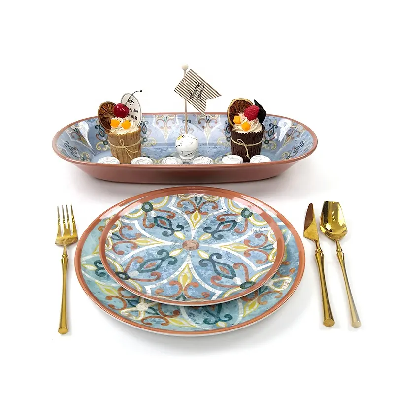 Красочные конструкции небьющиеся меламиновые тарелки набор чаш и блюд на ужин