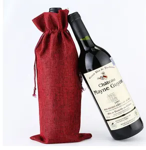 जूट drawstring बैग के साथ बहुरंगा क्रिसमस कस्टम धूल सन शराब की बोतल उपहार बैग लोगो