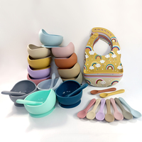 Ensemble de repas pour enfants avec motif de dessin animé, bavoir bébé, bol d'alimentation pour tout-petits à forte aspiration avec gobelet à bec et cuillère souple pliable