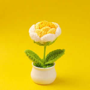 Flor de ganchillo de Rosa artificial tejida a mano con maceta para novia graduación Día de San Valentín regalo de la escuela - Product Image 5