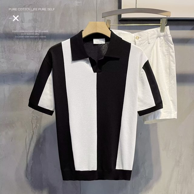 Customizable, Minimum Order 1 Piece Summer Men's Color Blocked Polo Shirt Short Sleeved Cut Out Anti Pilling Knitted OEM ODM