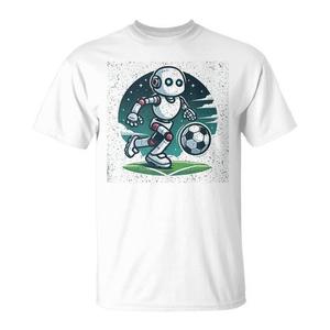 T-shirt AI Robot Playing Soccer blanc pour adulte, vêtements décontractés unisexes - Product Image 1