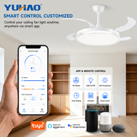 Ventilateur de plafond LED rétractable à télécommande, 42 pouces, 4 pales, moteur DC, intensité variable, pour chambre d'enfant et salon, OEM ODM