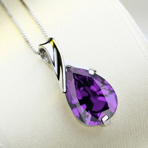 Collana con Ciondolo a Goccia Viola per Donne, Stile Lacrima d'Angelo, Catena alla Moda per Clavicola - Product Image 3