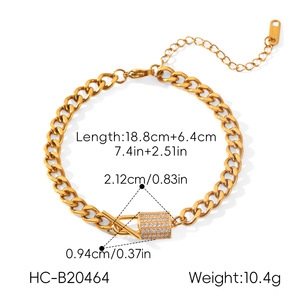 Conjunto de collar y pulsera de cadena cubana con diamantes de lujo, chapado en oro, de acero inoxidable pulido, resistente al agua, para mujer. - Product Image 6