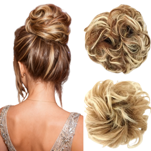 <span class=keywords><strong>Chignon</strong></span> bouclé synthétique haute température pour femme, effet naturel et volumineux, avec boucle florale, accessoire de coiffure facile, couleurs mélangées - Product Image 2