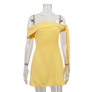 2025 estate signora Party Sexy <span class=keywords><strong>elegante</strong></span> Mini abiti corti <span class=keywords><strong>giallo</strong></span> senza maniche <span class=keywords><strong>abito</strong></span> a tubo senza spalline per le donne - Product Image 4