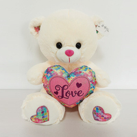 Ours en peluche blanc/brun brillant tenant un cœur rouge avec inscription « Je t'aime » dans la main, jouet en peluche pour animaux