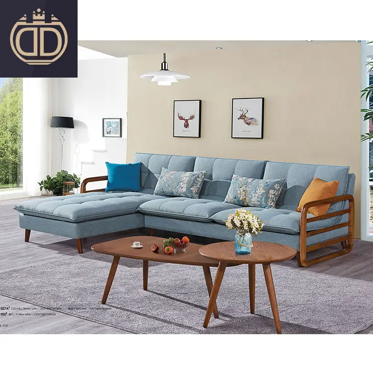 «Sofá de canto de madeira antigo design clássico, decoração de tecido para sala de estar