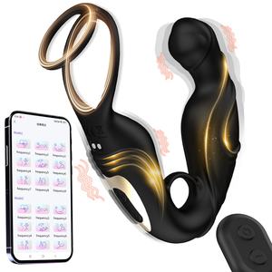 Fernbedienung Doppelte Verwendung Stimulierende Rotation Vibrierender <span class=keywords><strong>Penis</strong></span> ring Anal Butt <span class=keywords><strong>Plug</strong></span> Cockring für Männer - Product Image 1