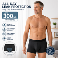 Sous-vêtements d'incontinence 300 ml à séchage rapide, protection avant et arrière, 5 couches anti-fuites, boxers d'incontinence, vente directe usine