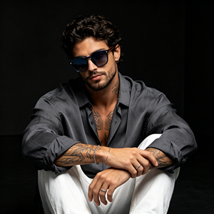 Gafas <span class=keywords><strong>de</strong></span> Sol <span class=keywords><strong>de</strong></span> Diseño <span class=keywords><strong>de</strong></span> Lujo para Hombre, Montura <span class=keywords><strong>Azul</strong></span> Clásica, Patillas Marrones, Logotipo Personalizado para Promoción <span class=keywords><strong>de</strong></span> Marca - Product Image 2