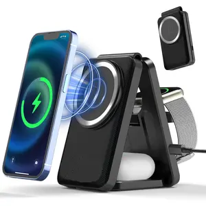 Fone de ouvido múltiplo do curso Smartwatch 3 em 1 suporte carregador sem fio portátil dobrável do telefone para Iphone 15 14 13 12 Pro Max