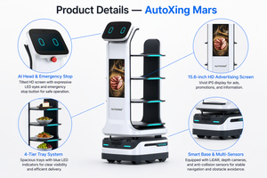 Intelligenter Essenslieferroboter Gastronomie-Serviceroboter mit Autonavigation Werbedisplay <span class=keywords><strong>Kellnerroboter</strong></span> für Hotel Restaurant Café - Product Image 5