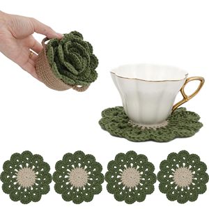 Posavasos de ganchillo con forma de hoja para macetas, juegos de posavasos con soporte para bebidas, posavasos de bar para mesa de café, escritorio, <span class=keywords><strong>maceta</strong></span> de plantas suculentas - Product Image 1