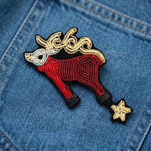Customizable Silk Embroidered Deer Design Name <b>Badge</b> <b>Sew</b>-On Fabric Felt with Custom Logo for Bags Enamel Technics Flag Pattern - Product Image 2